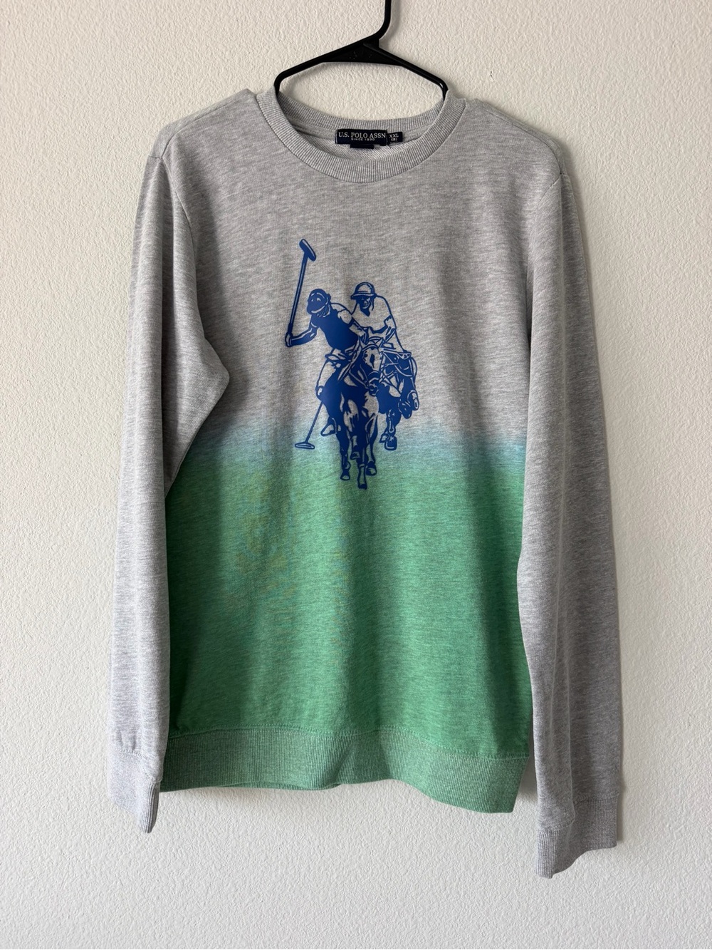 US Polo Assn Boys Ombre Dip Dye Sweatshirt Size XXL 18 Grey Green Big Casual